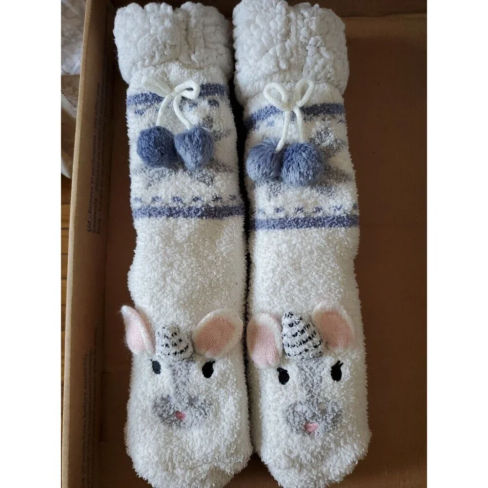 Cuddl Duds Sherpa Lined Critter Socks, Womens Size 4-10 Unicorn White‎